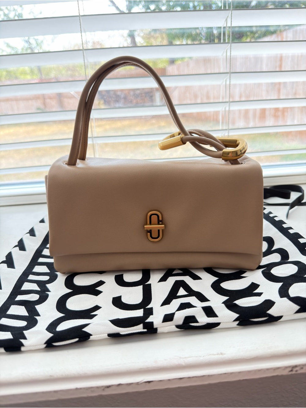 Marc Jacobs Taupe Leather Top-Handle Shoulder Bag with Gold Hardware